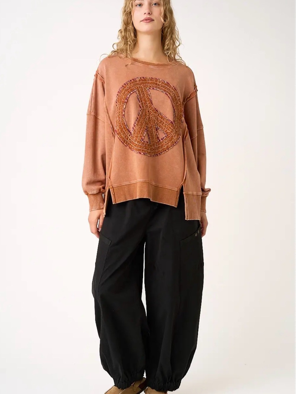 Mittoshop Oversized Patchwork Peace Sign Sweatshirt S/M ✨